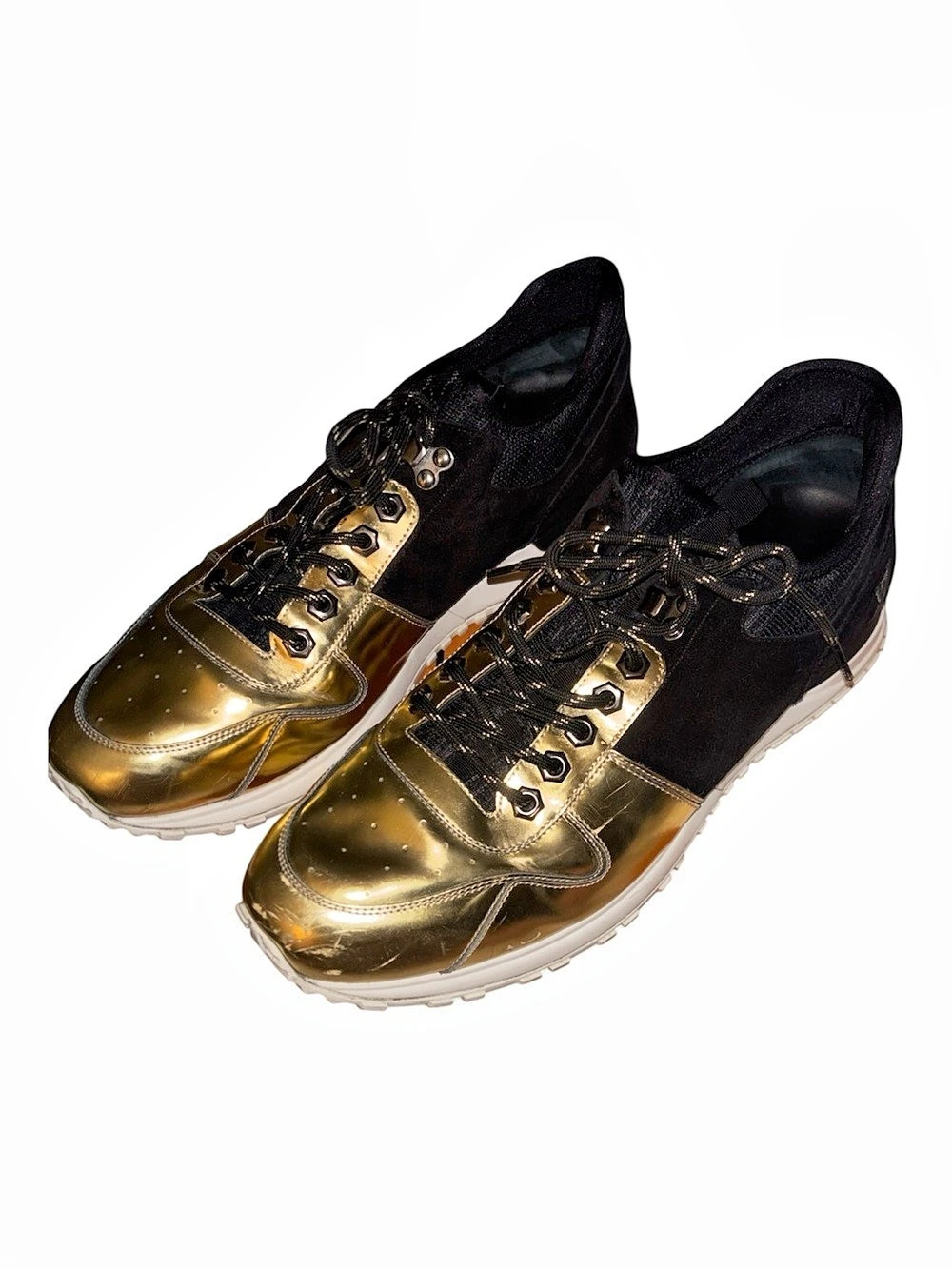 Louis Vuitton LV mens metallic Gold and Black Sneakers US 9.5